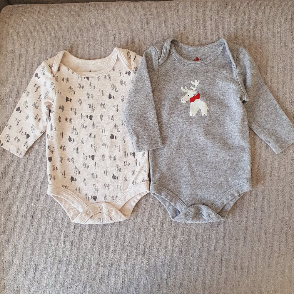 Canadiana Baby Bodysuits Size 0-3 Months Neutral Colours Long Sleeve
